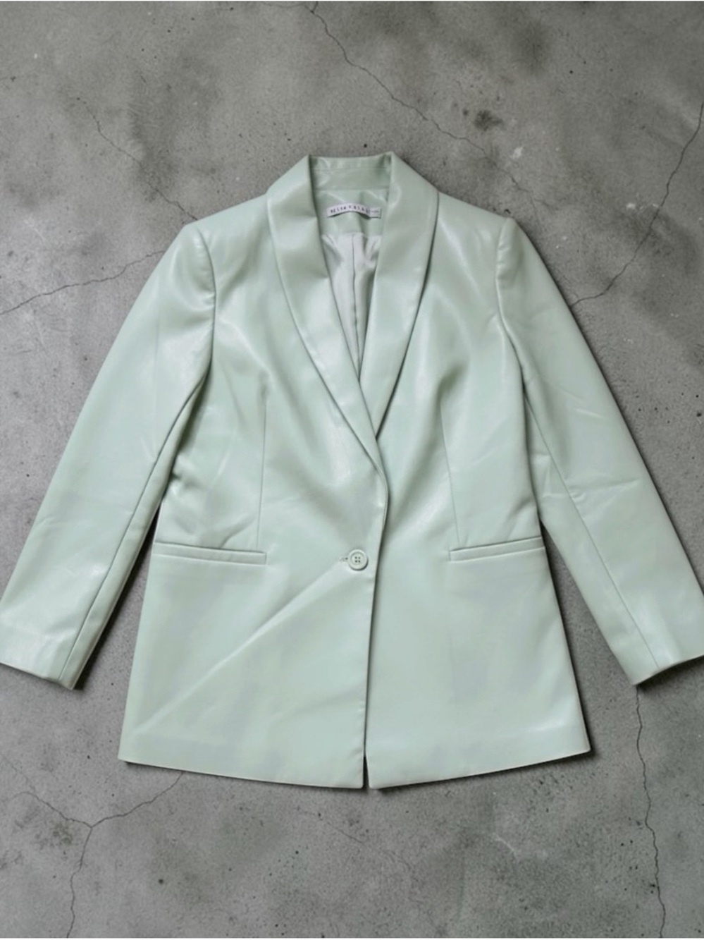 Alice + Olivia Denny Vegan Leather Blazer Pistachio Green * Size M - Picture 3 of 11